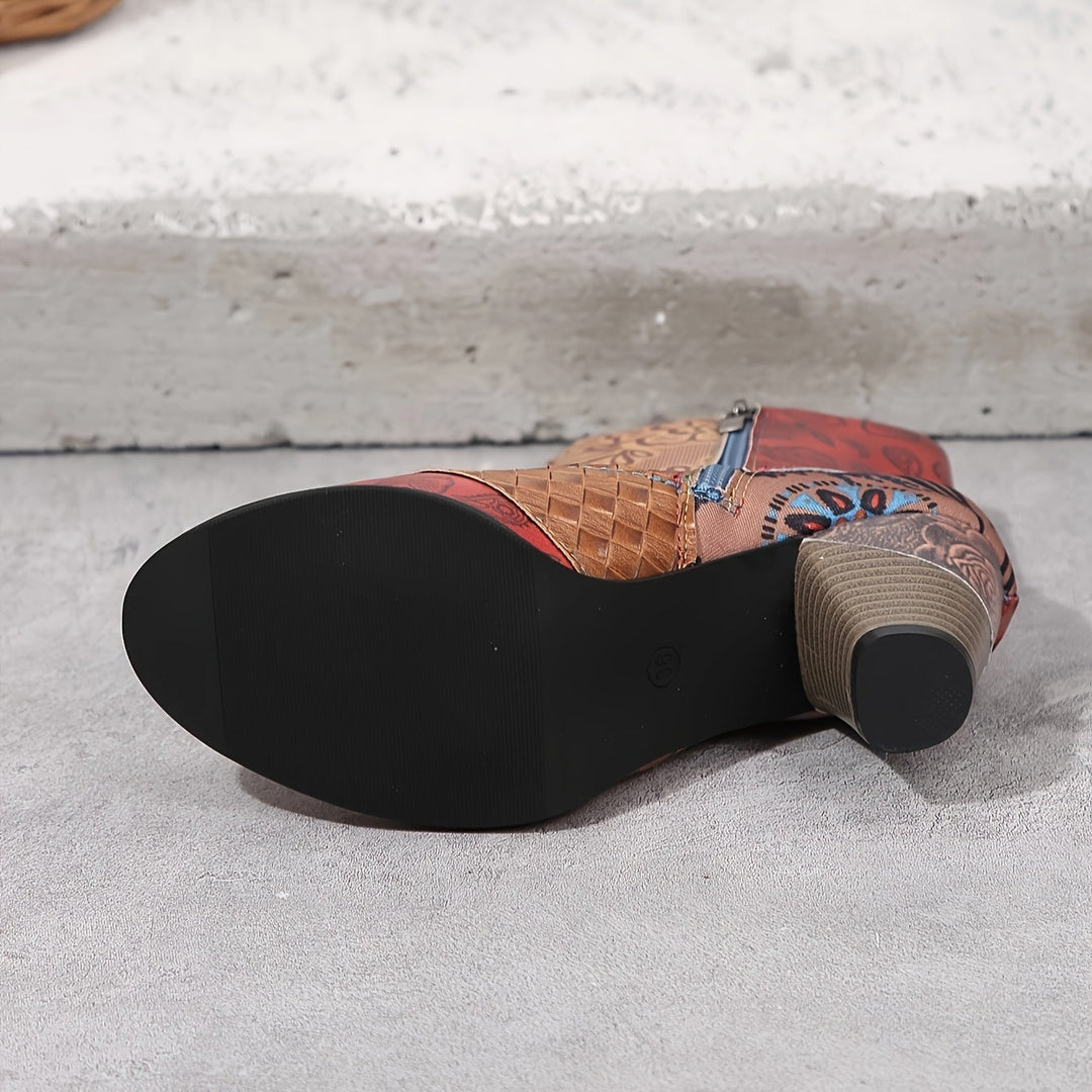 Emma - Bottines à fleurs tendance avec talon robuste