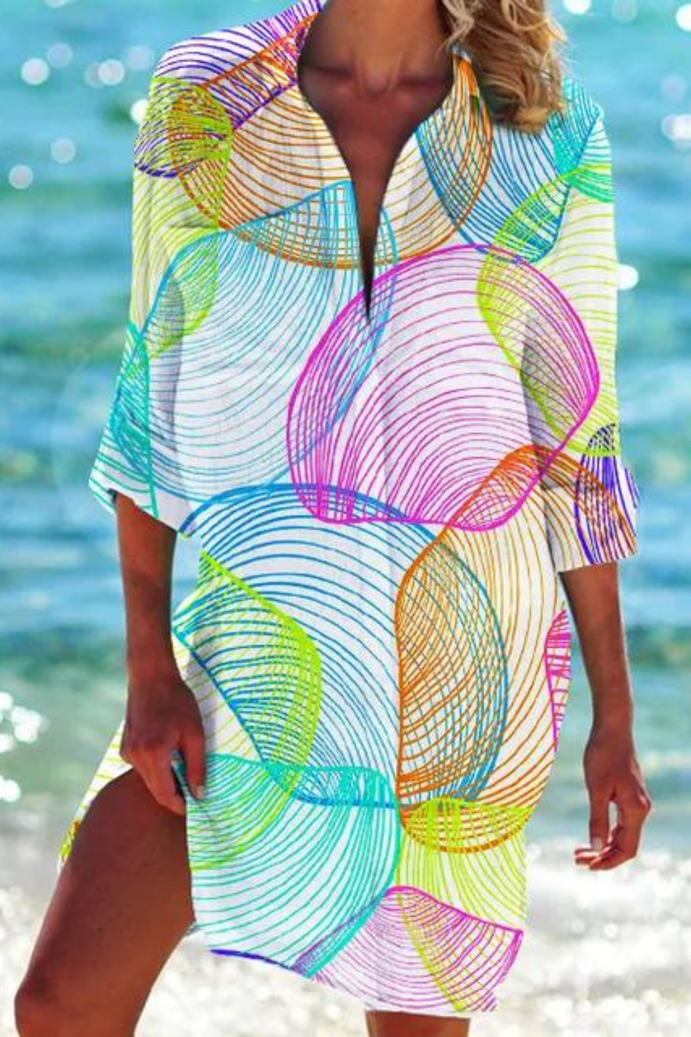 Longue blouse de plage avec motif marin