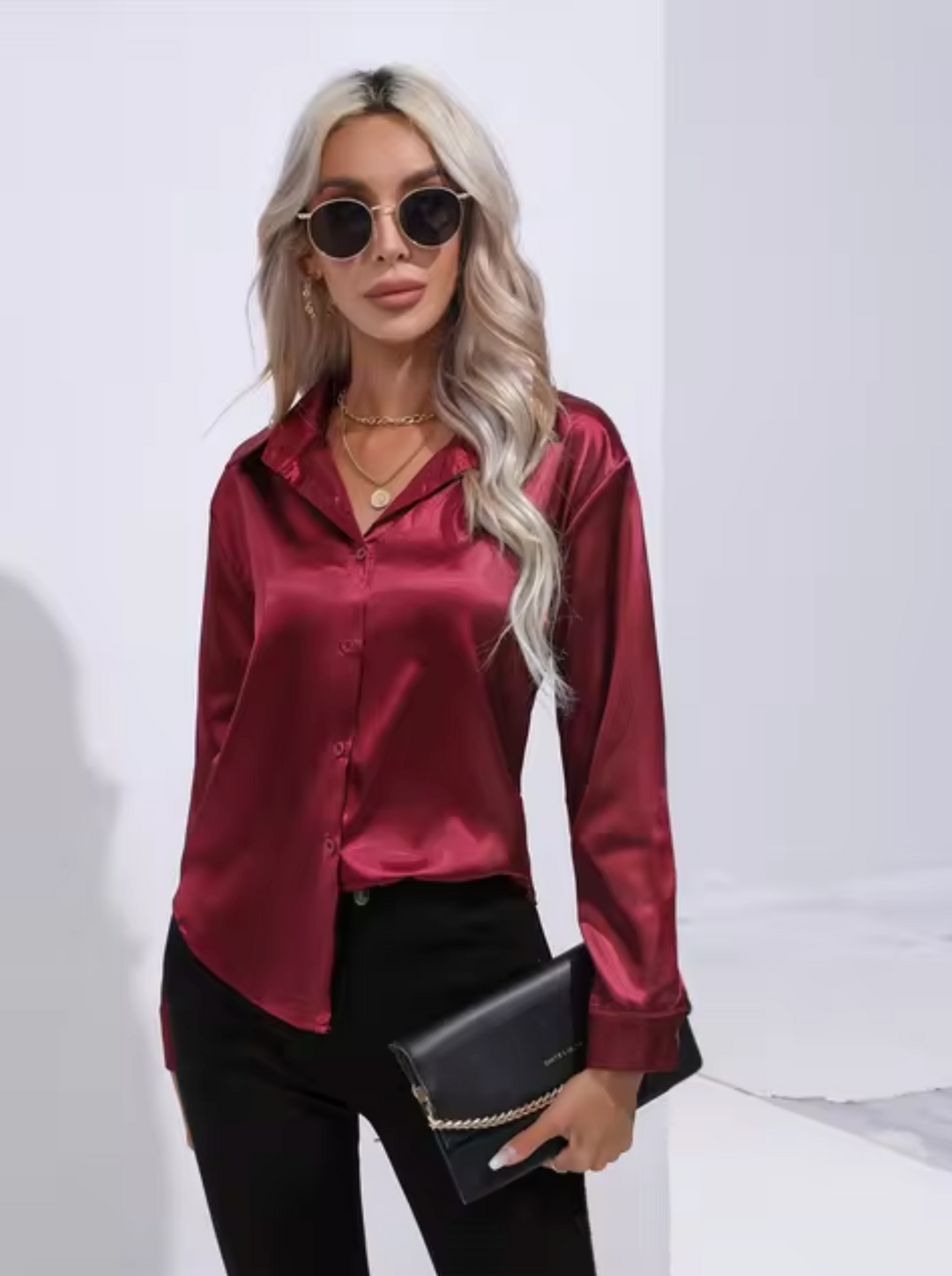 Blouse en satin à manches longues