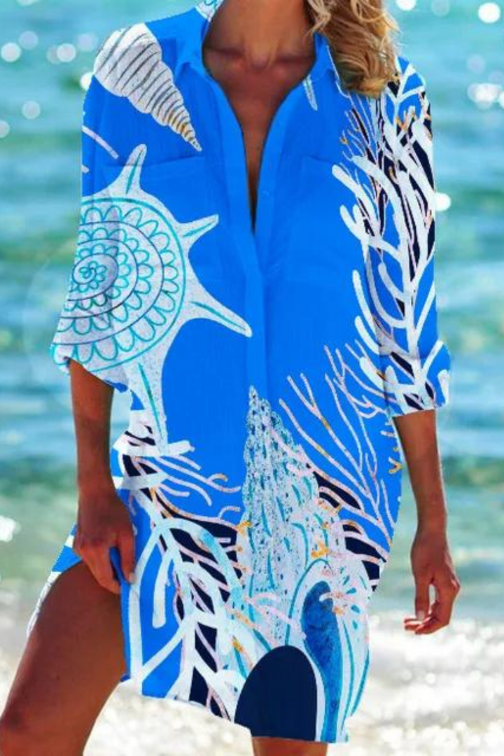 Longue blouse de plage avec motif marin