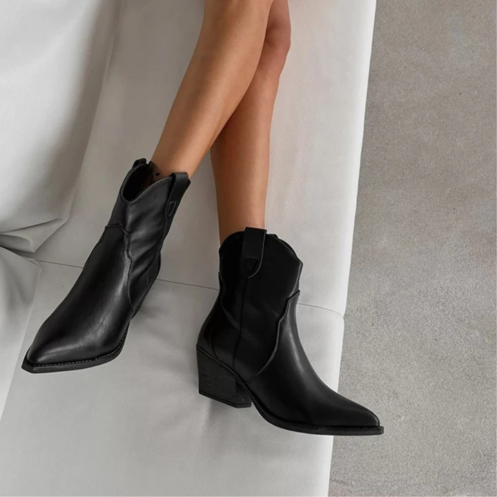 Eveline | Black Bottes de cow-boy en cuir imperméable pour femmes