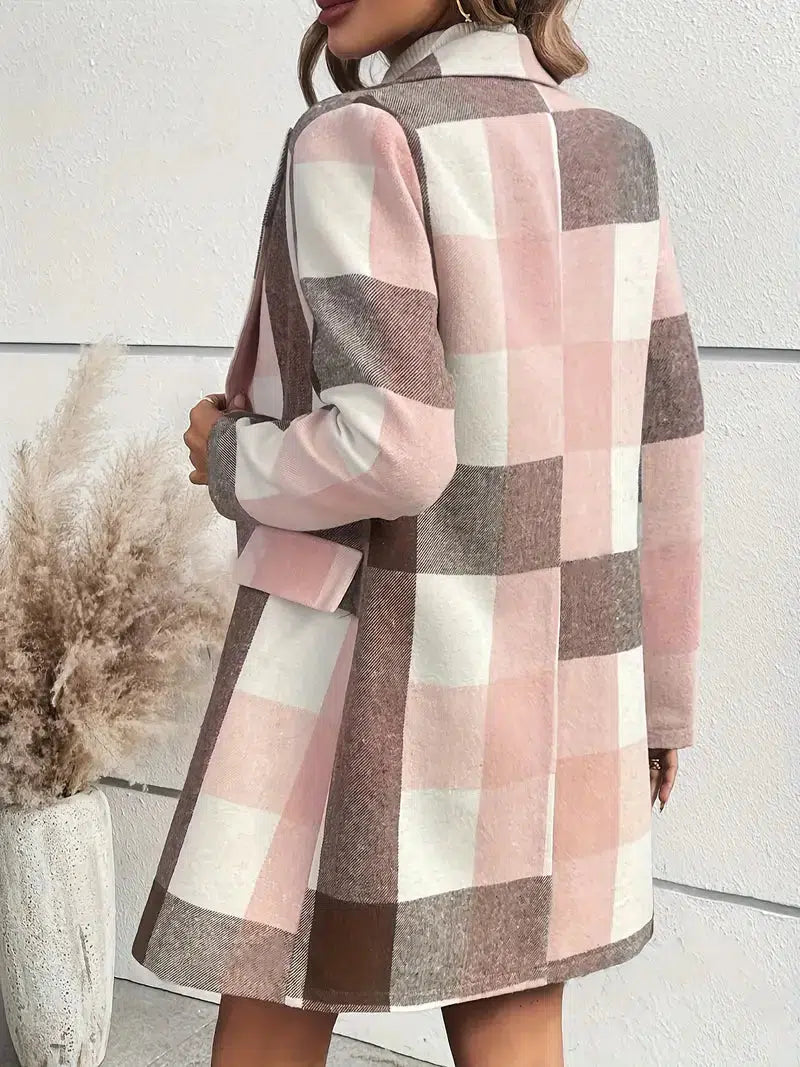 Blouse oversize à carreaux roses à manches longues