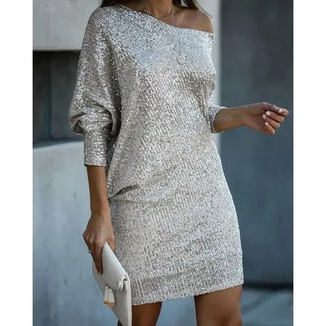 Robe mini brillante à une épaule