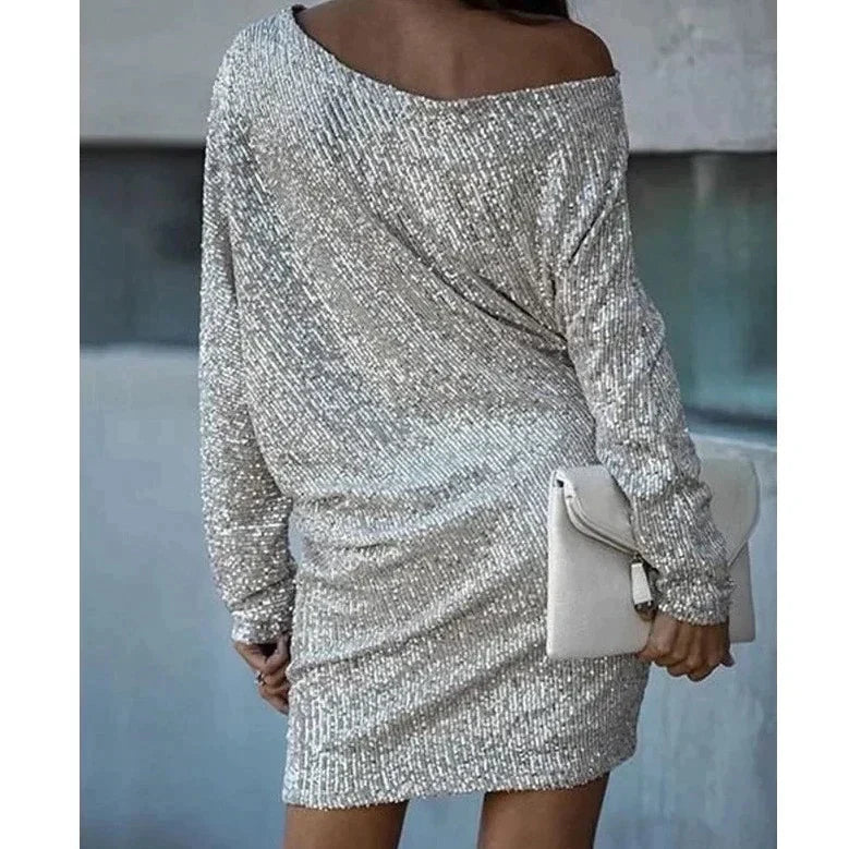 Robe mini brillante à une épaule