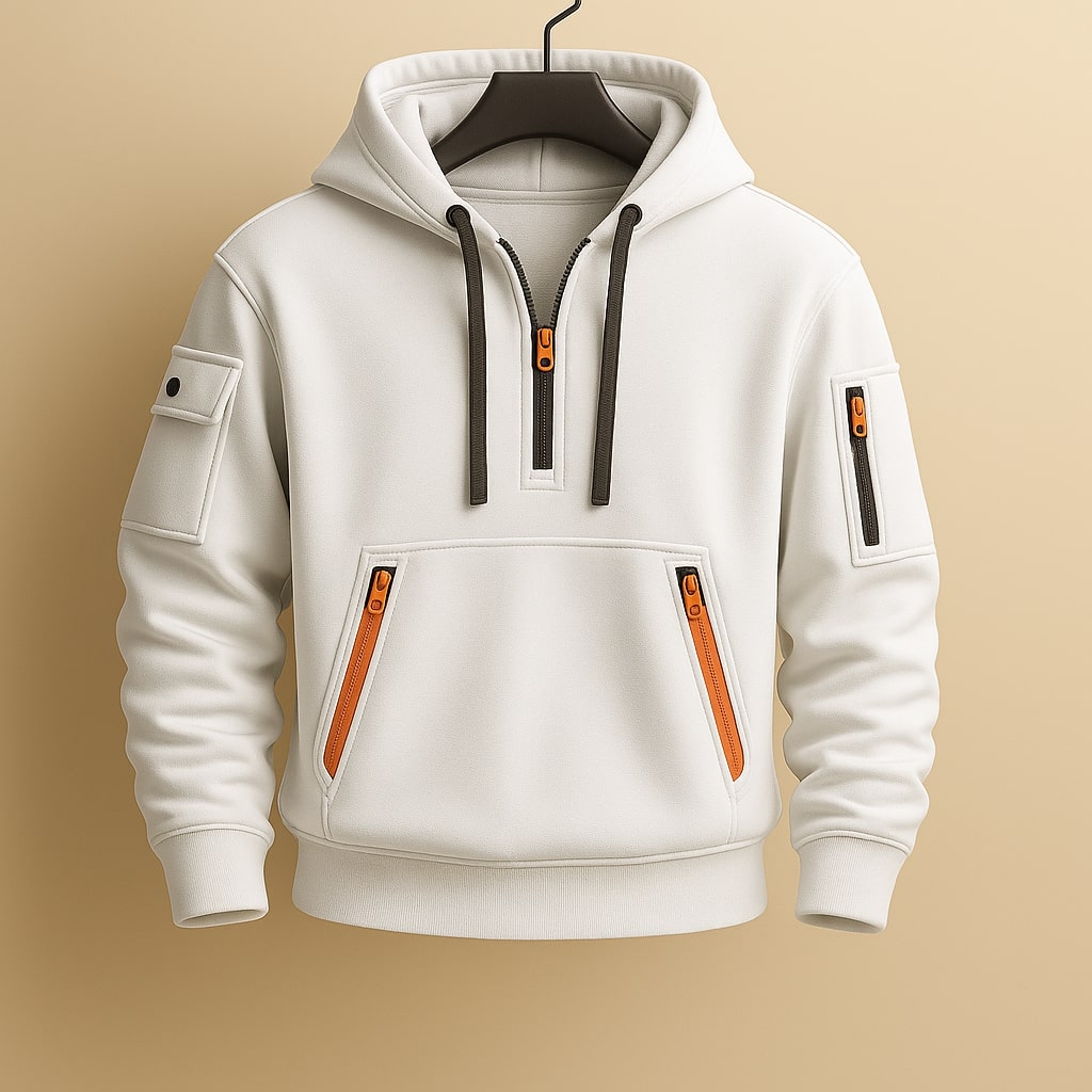 SWEAT À CAPUCHE EN MOLLETON À DEMI-ZIP POUR HOMME