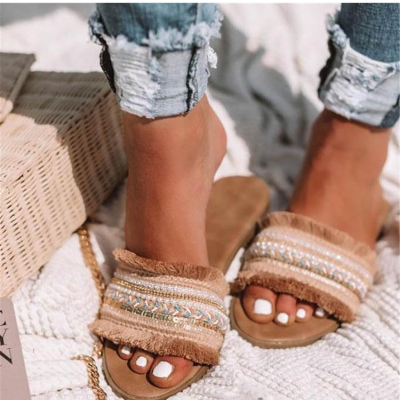 Vanka - Sandales à franges tendance pour femmes avec ornements élégants
