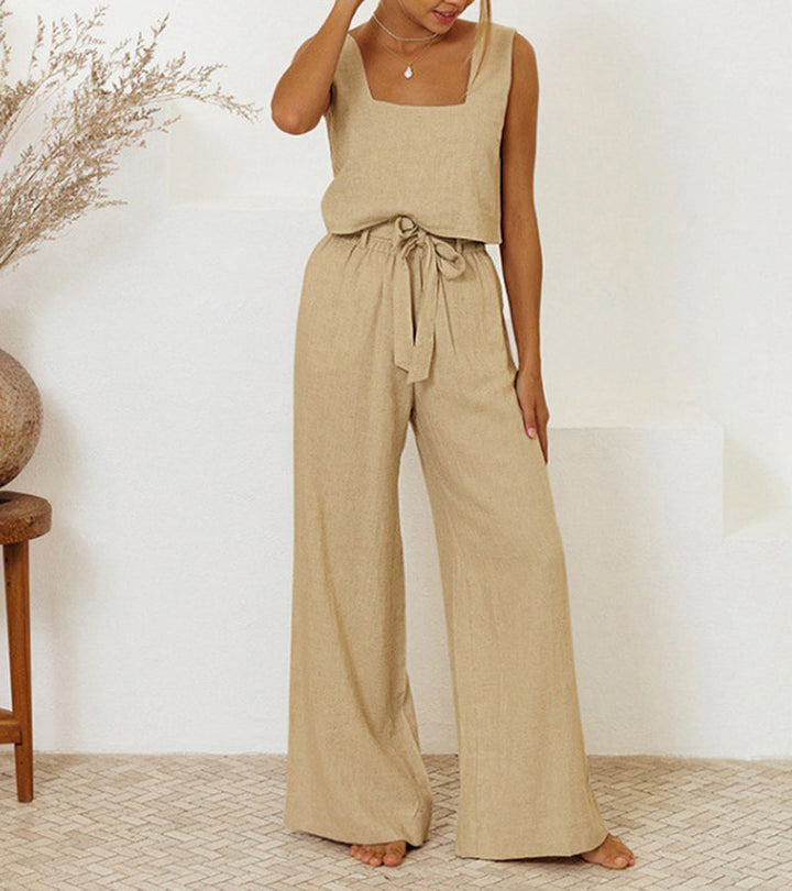 Megan - Ensemble Top Minimaliste et Pantalon Évasé
