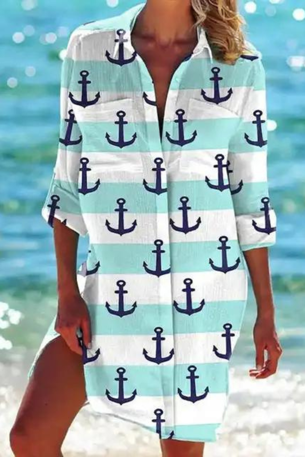 Longue blouse de plage avec motif marin