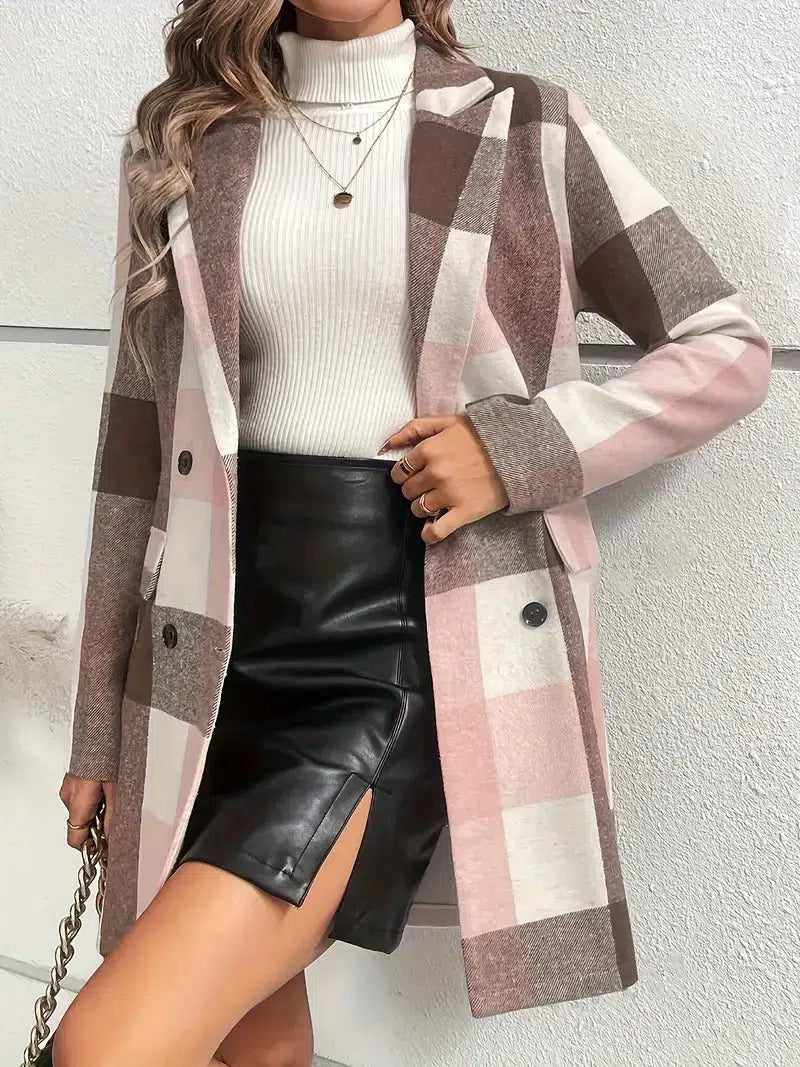 Blouse oversize à carreaux roses à manches longues