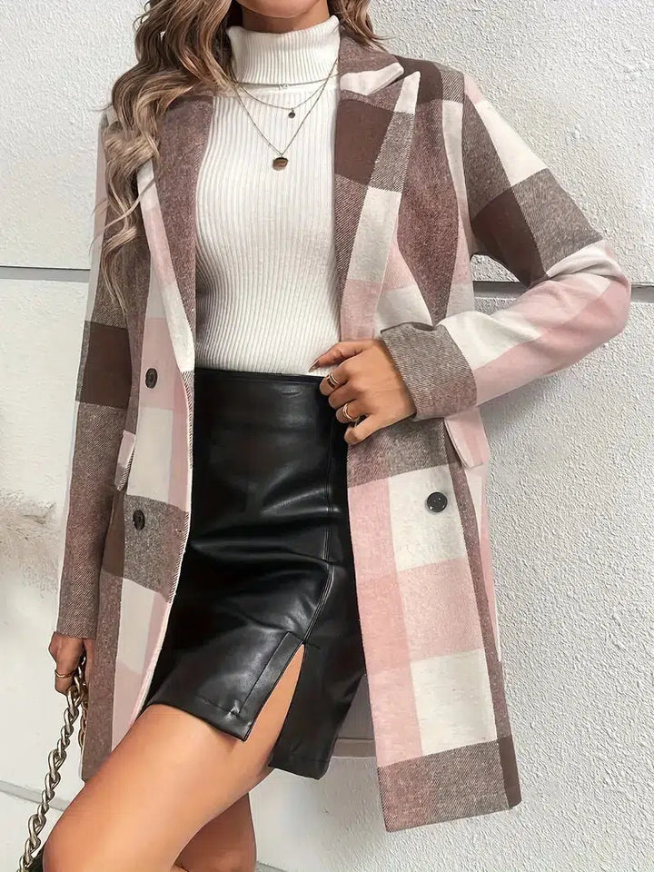 Blouse oversize à carreaux roses à manches longues