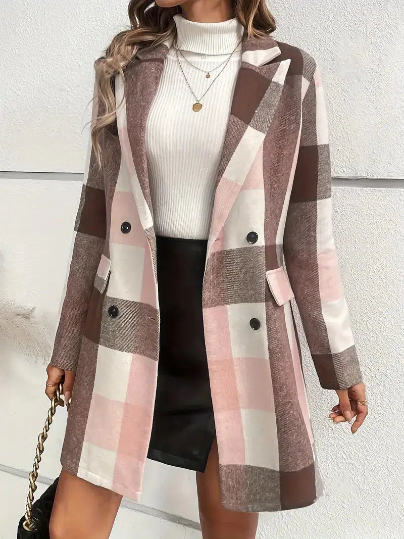 Blouse oversize à carreaux roses à manches longues