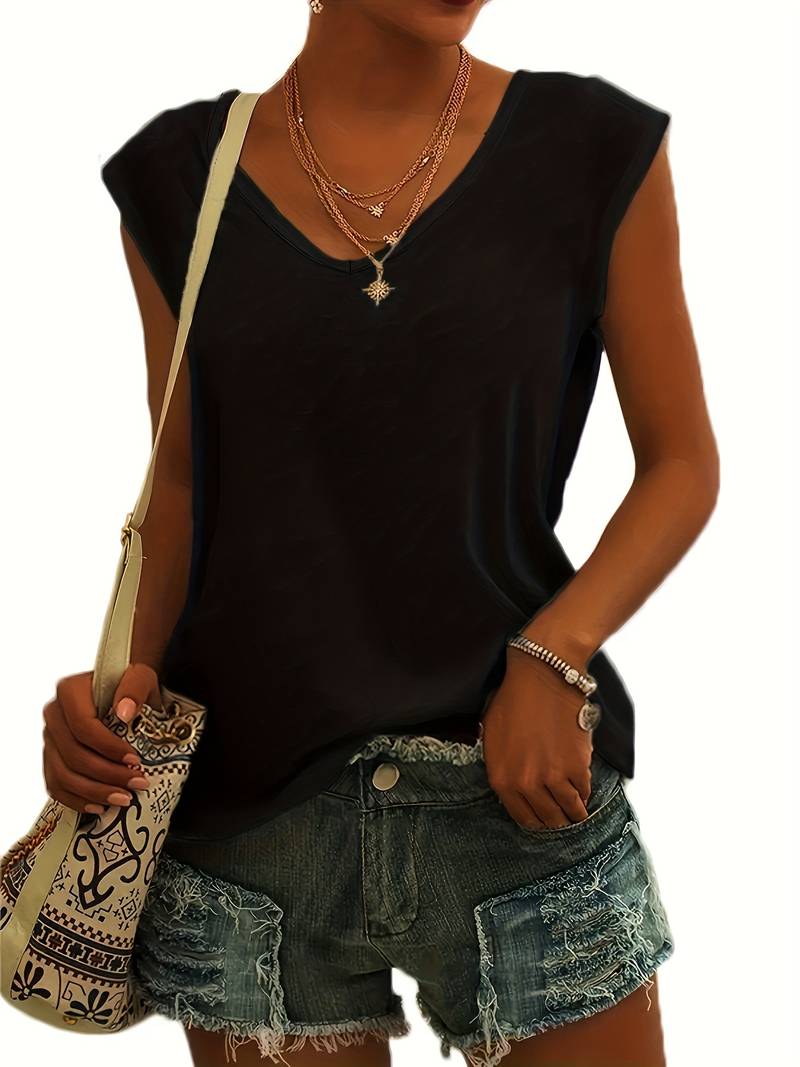 T-shirt décontracté et simple avec décolleté en V