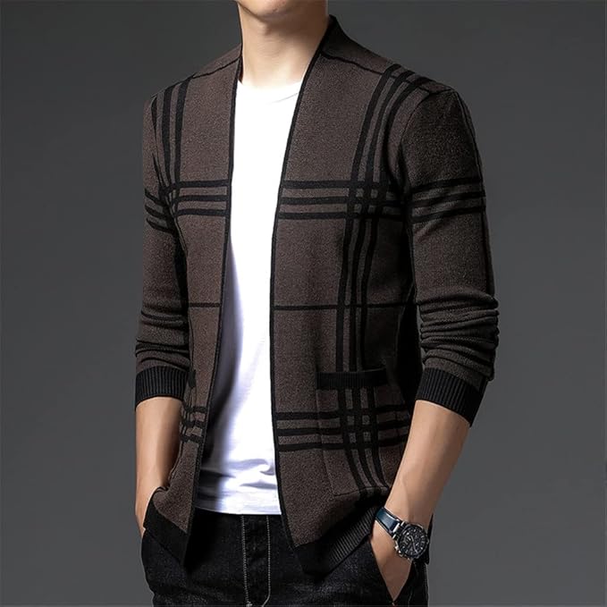 CARDIGAN EN MAILLE À CARREAUX POUR HOMME