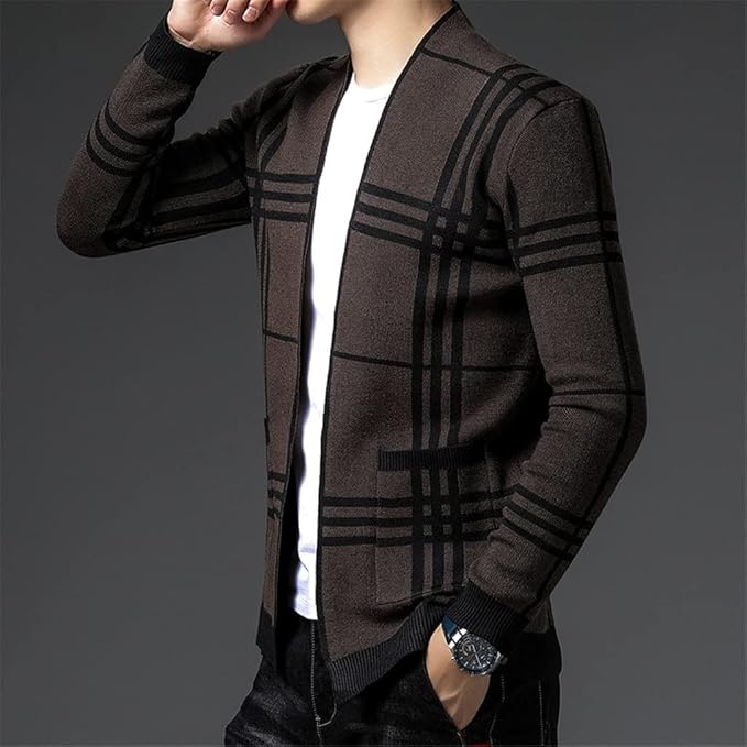 CARDIGAN EN MAILLE À CARREAUX POUR HOMME