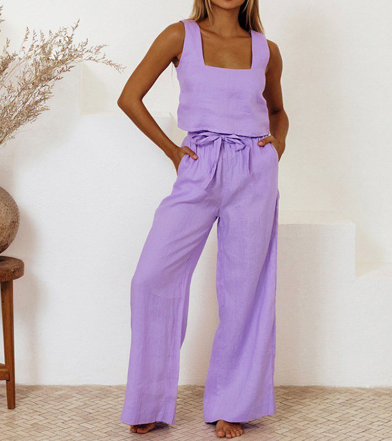 Megan - Ensemble Top Minimaliste et Pantalon Évasé