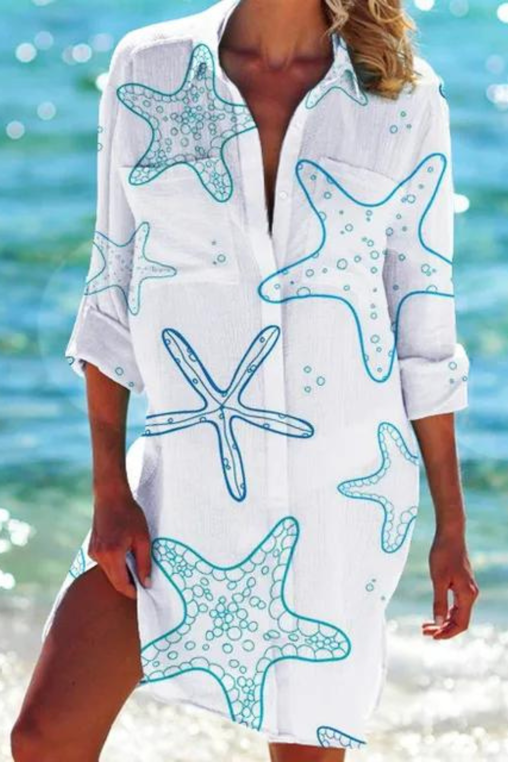 Longue blouse de plage avec motif marin