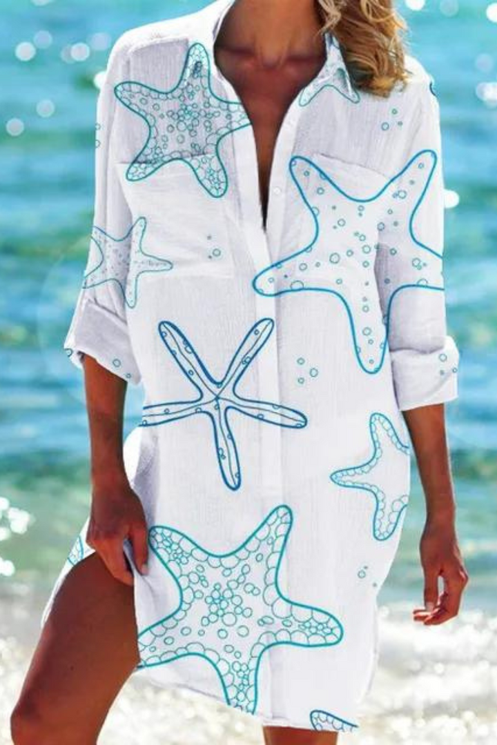 Longue blouse de plage avec motif marin