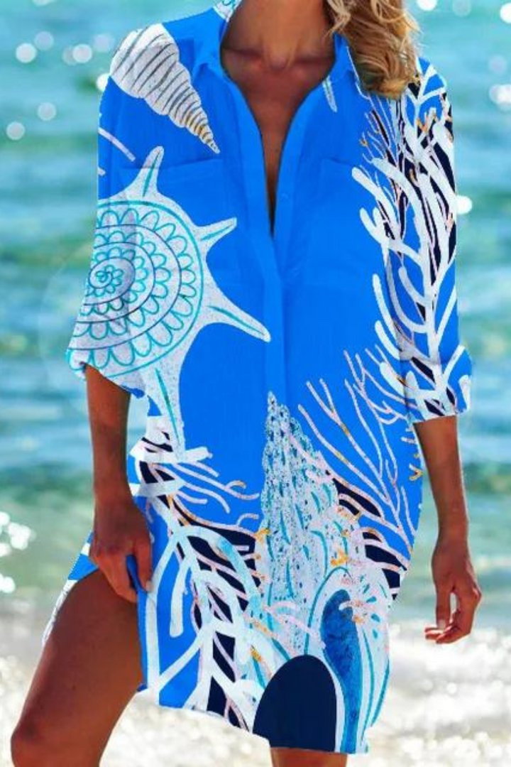 Longue blouse de plage avec motif marin