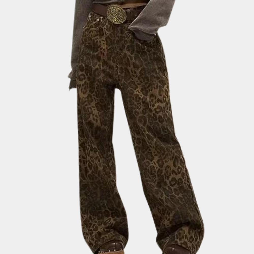 Xenobia - Jeans tendance pour femmes avec imprimé léopard stylisé