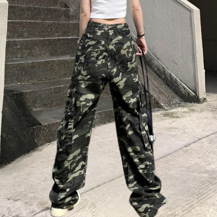 Elera - Pantalon taille haute tendance pour femmes avec imprimé camouflage stylisé