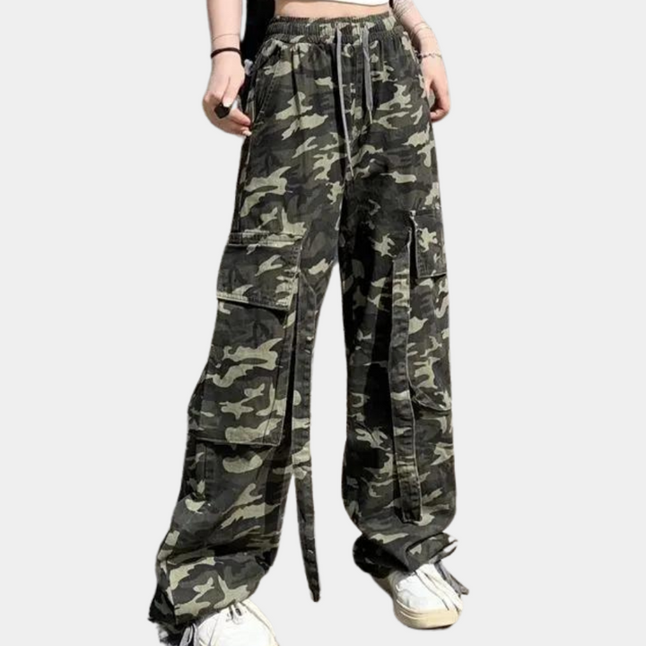 Elera - Pantalon taille haute tendance pour femmes avec imprimé camouflage stylisé