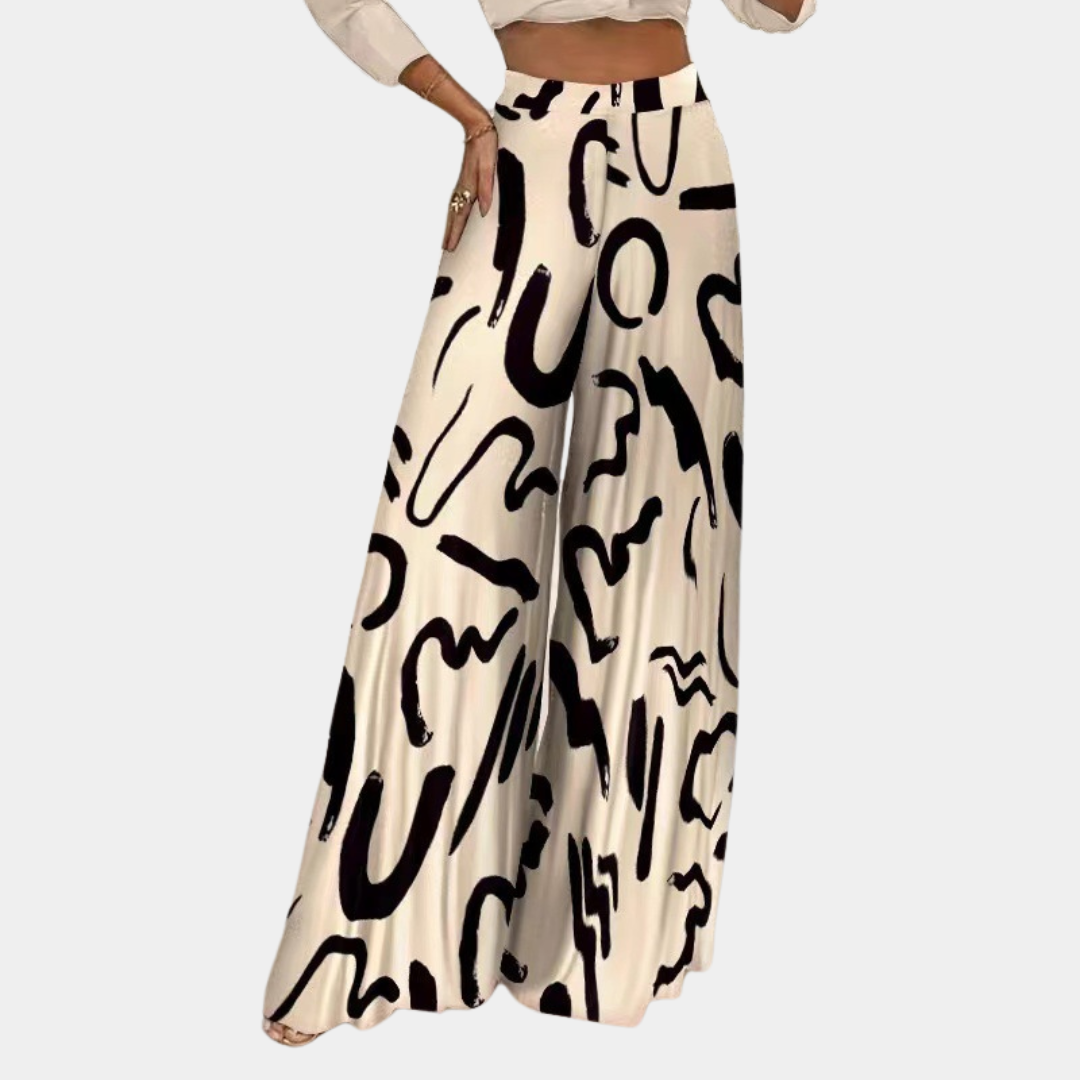 Élégant pantalon de femme en rubis avec un flux artistique et de larges tuyaux