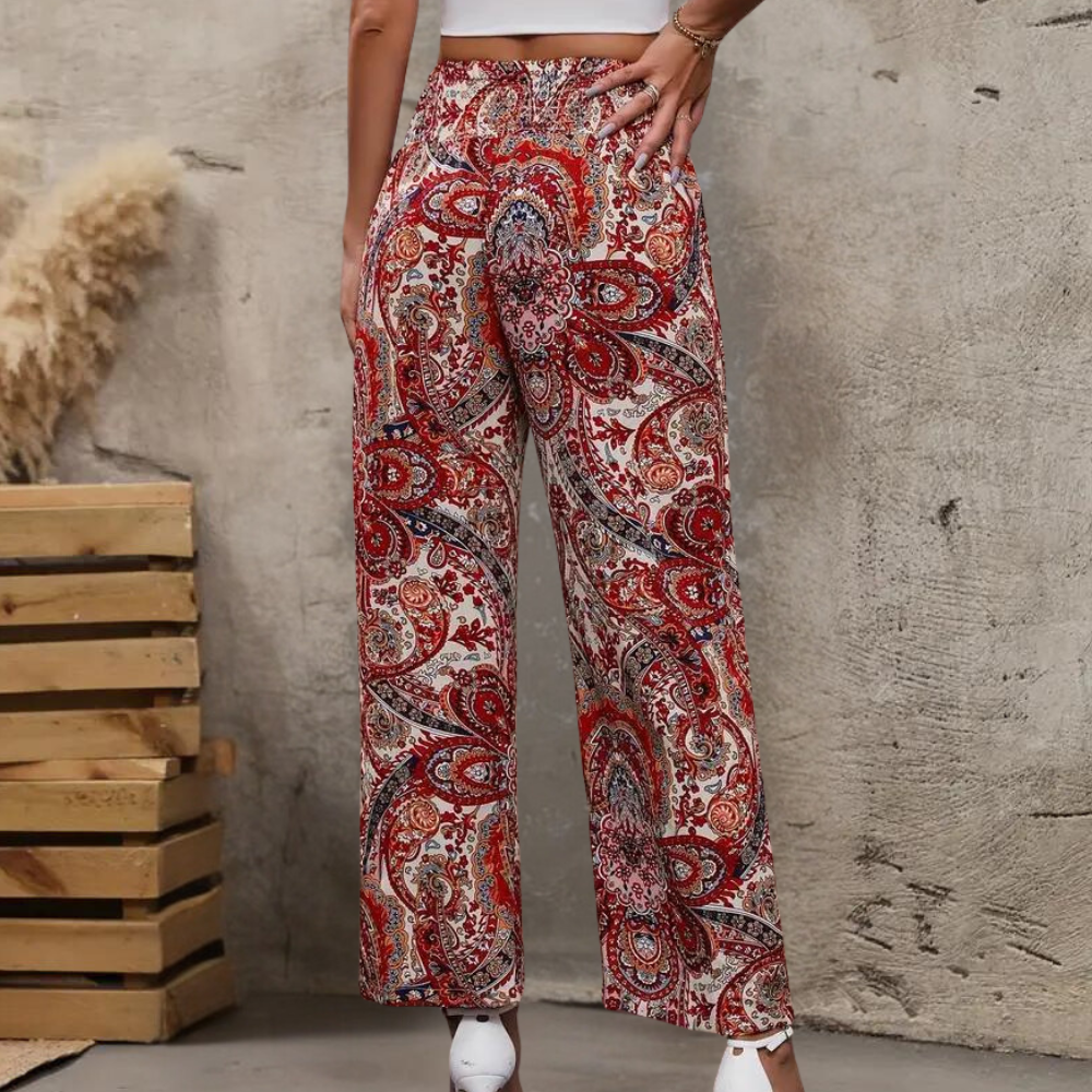 Reina - Pantalon large pour femmes, tendance boho, avec poches inclinées élégantes