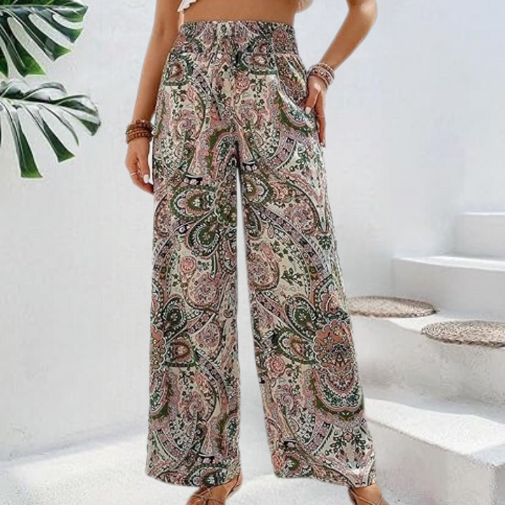 Reina - Pantalon large pour femmes, tendance boho, avec poches inclinées élégantes