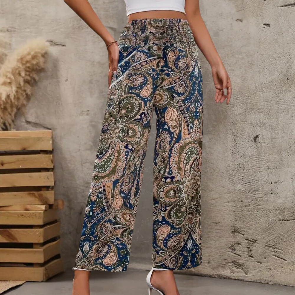 Reina - Pantalon large pour femmes, tendance boho, avec poches inclinées élégantes