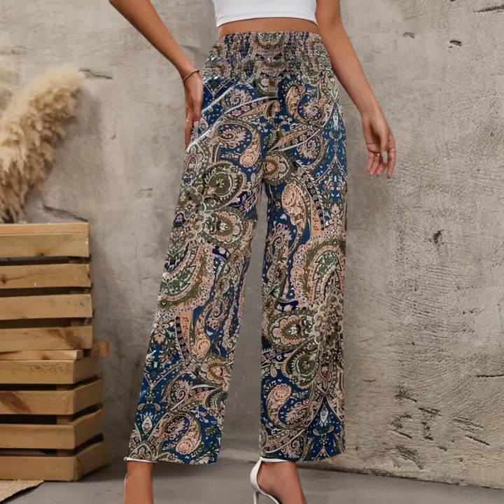 Reina - Pantalon large pour femmes, tendance boho, avec poches inclinées élégantes