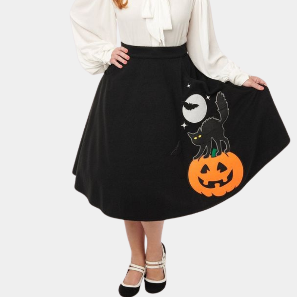 Jolan - Sweet Pumpkin and Cat A-line Skirt for Women