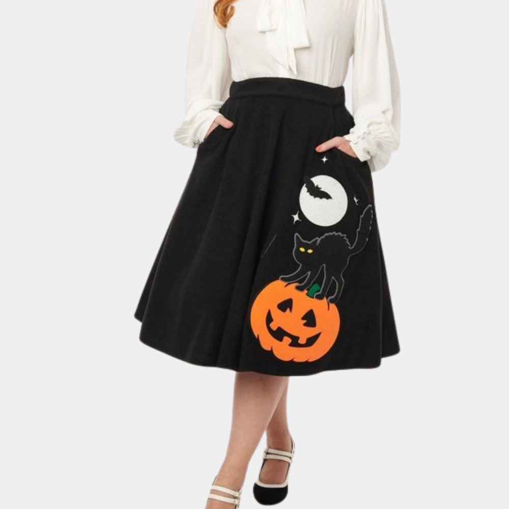 Jolan - Sweet Pumpkin and Cat A-line Skirt for Women