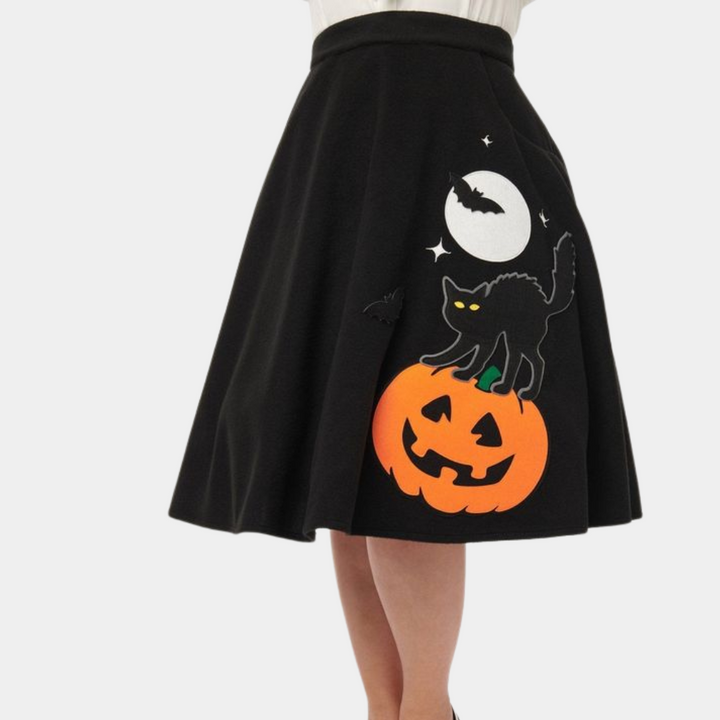 Jolan - Sweet Pumpkin and Cat A-line Skirt for Women