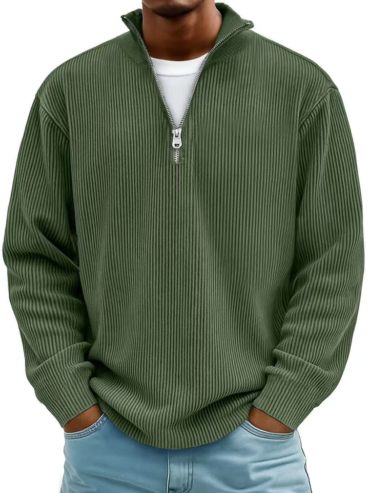 PULL CLASSIQUE EN MAILLE CÔTELÉE DEMI-ZIP POUR HOMME
