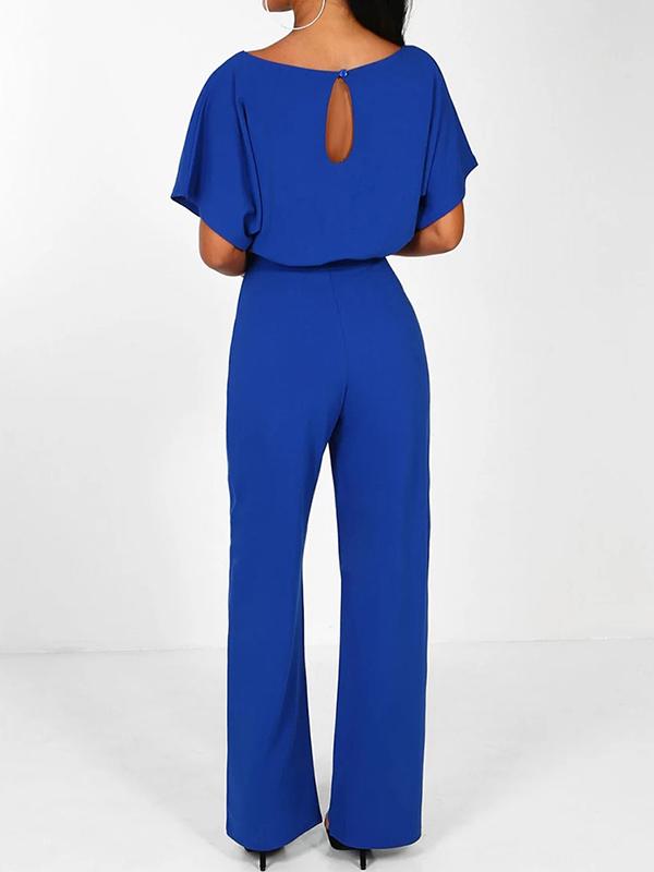 salopette avec ceinture à volants, manches courtes, femme élégante