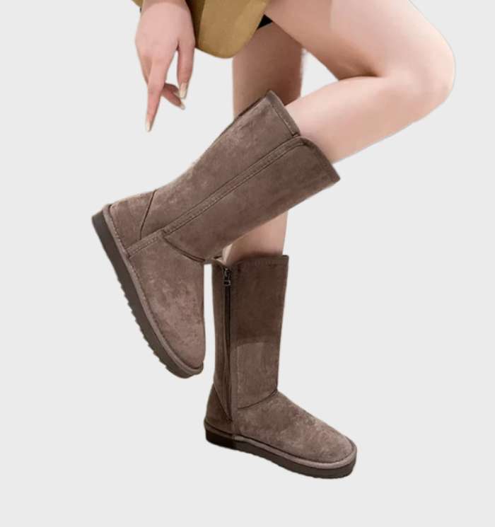 Nina | Bottes de luxe en daim et peau de mouton : Chaudes, imperméables et élégantes avec fermeture éclair