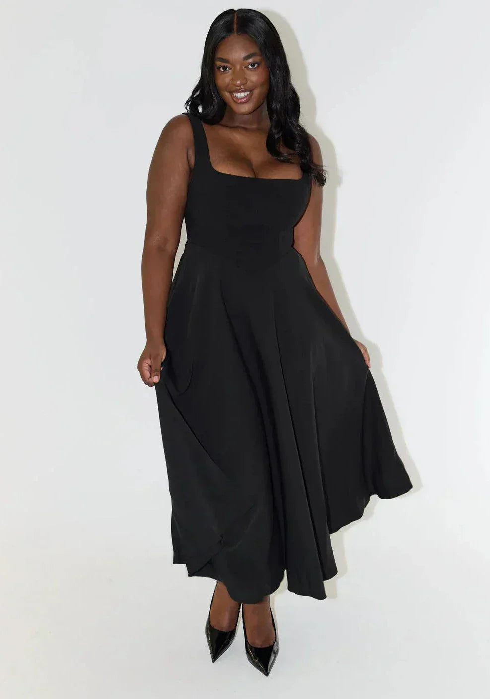 Robe Midi à Taille Haute et Décolleté Carré