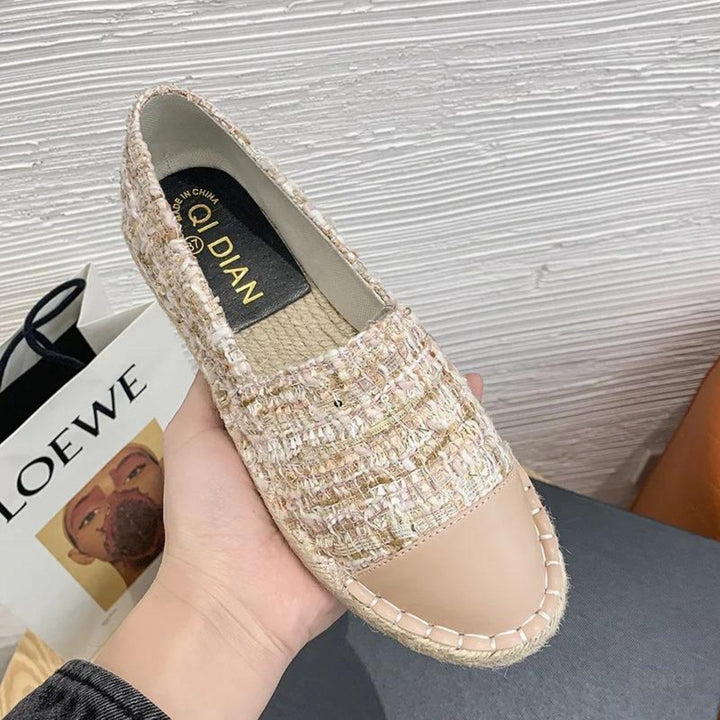 Marieke | Espadrilles plates en toile avec accents en cuir