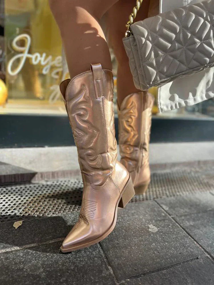 Fleur | Chic Bottes de cow-boy métallisées pour une touche de style