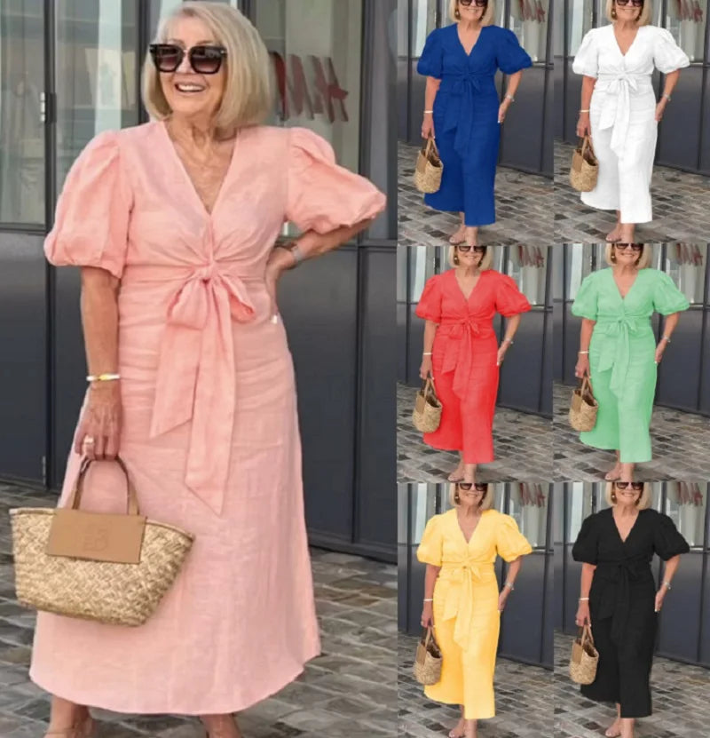 LYNORA | ROBE MIDI ÉLÉGANTE À ENCOLURE EN V