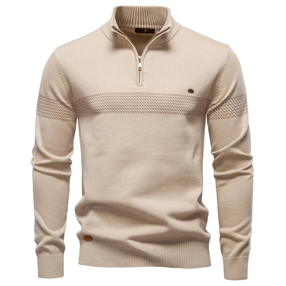 PULL CLASSIQUE EN MAILLE DEMI-ZIP POUR HOMME