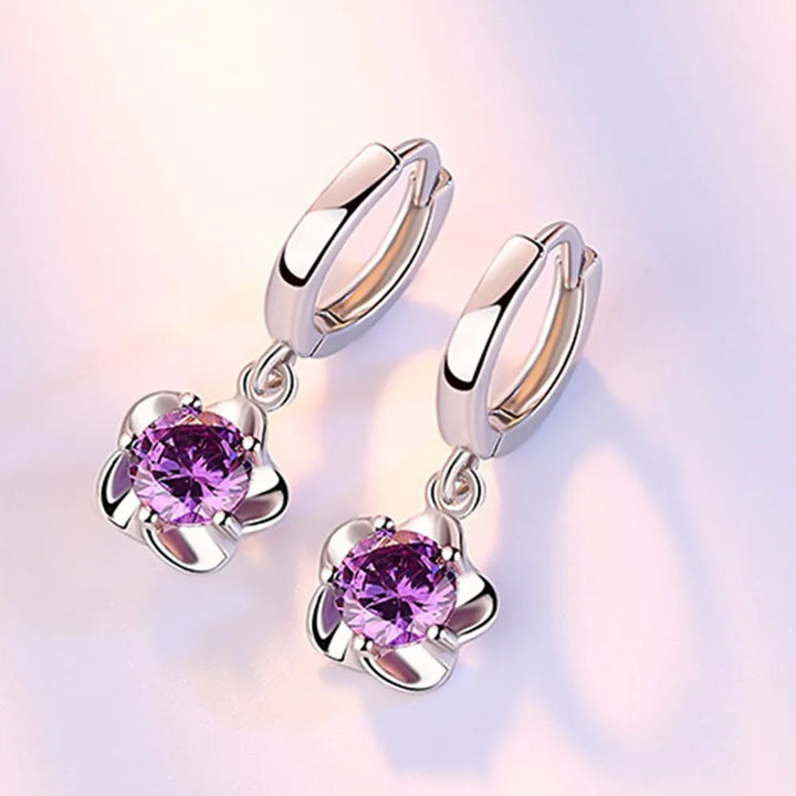 Boucles d'oreilles en argent sterling avec zirconia violet et blanc