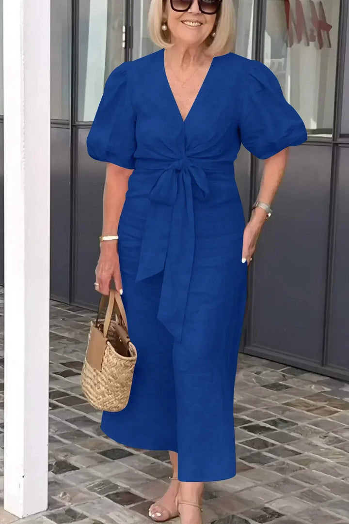 LYNORA | ROBE MIDI ÉLÉGANTE À ENCOLURE EN V