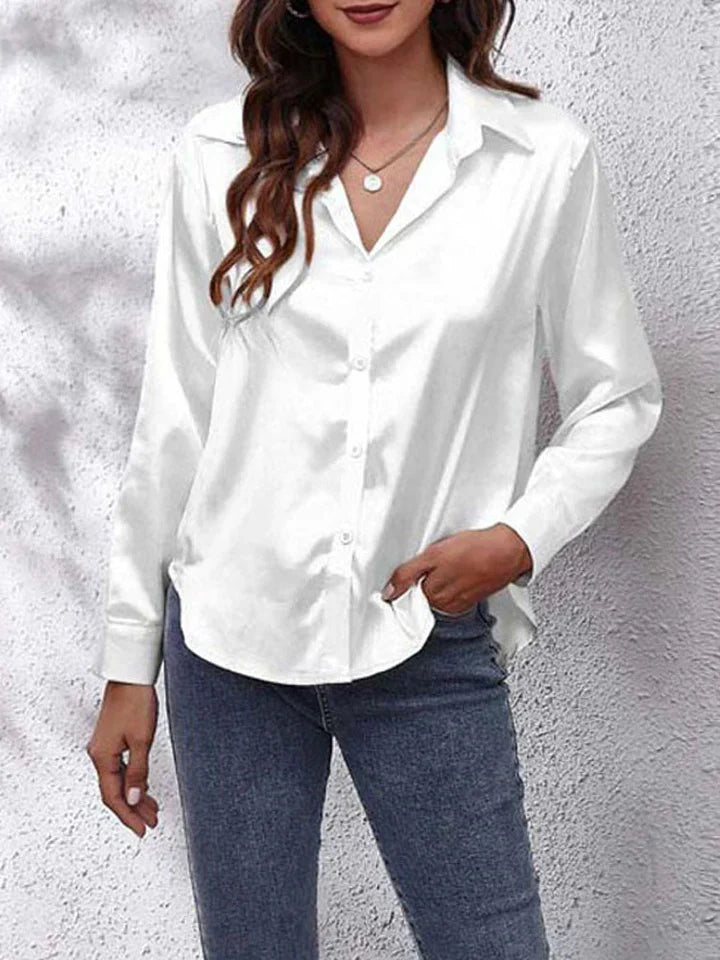 Blouse en satin pour femmes - Coupe décontractée - Boutonnage - Manches longues en soie