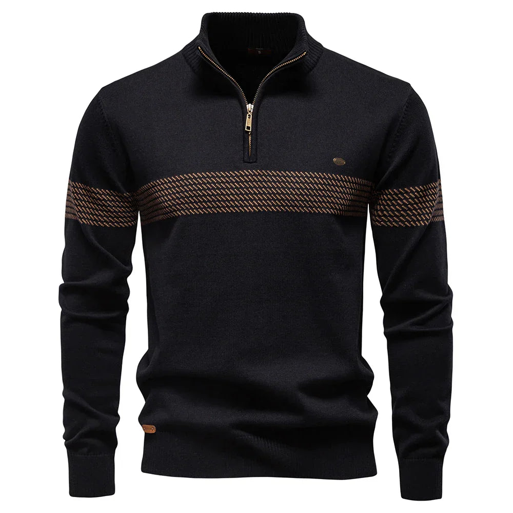 PULL CLASSIQUE EN MAILLE DEMI-ZIP POUR HOMME