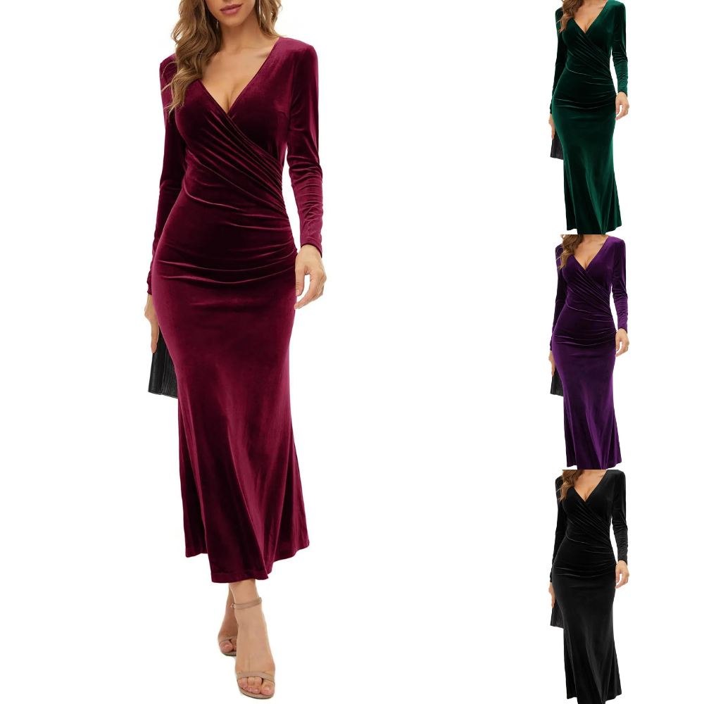 Robe midi bodycon à manches longues en velours
