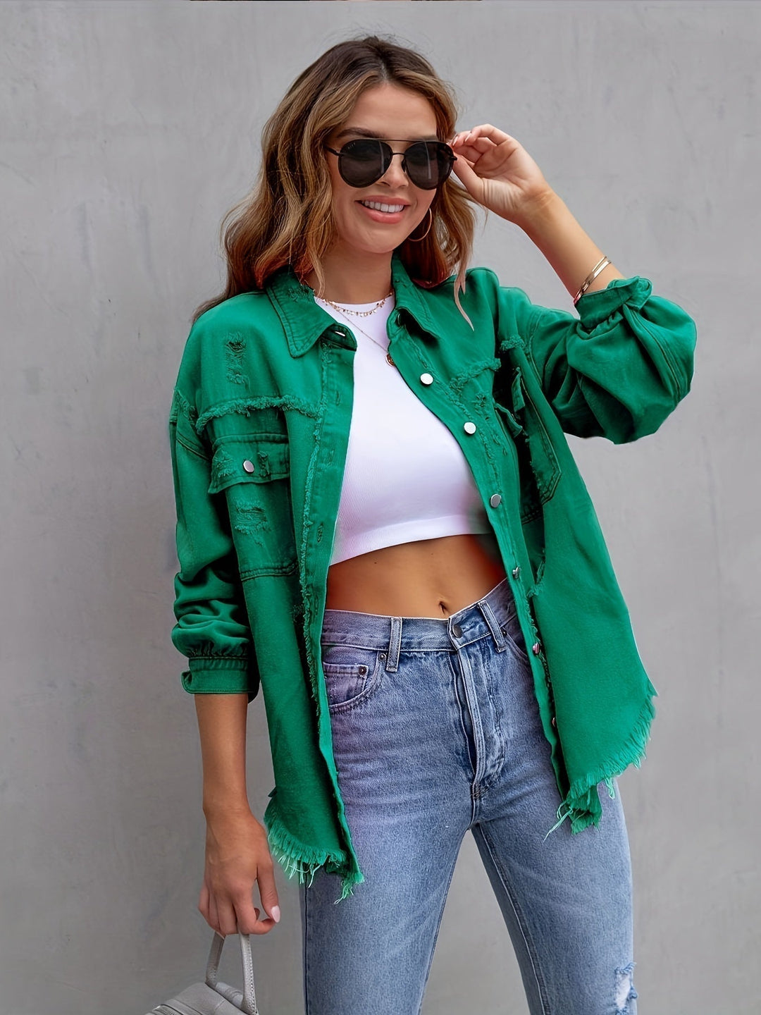 Carla | Trendy Oversized Distressed Denim Jacket