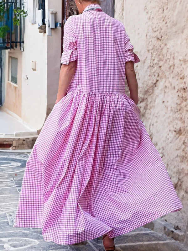 Chemise décontractée à manches longues en coton, à carreaux, robe swing