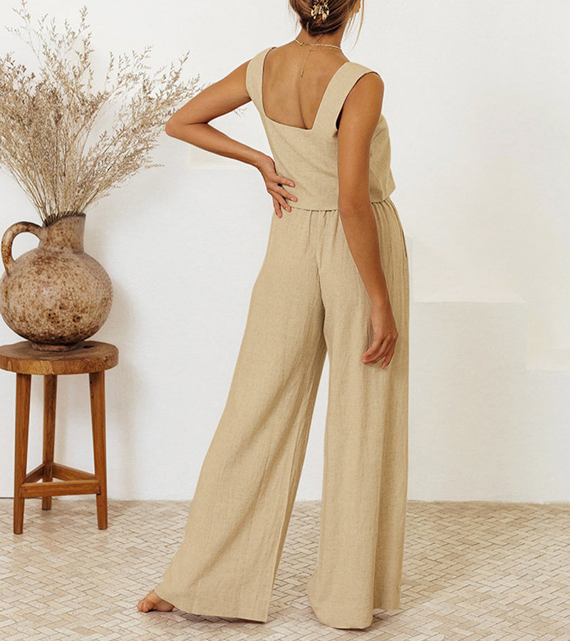 Megan - Ensemble Top Minimaliste et Pantalon Évasé