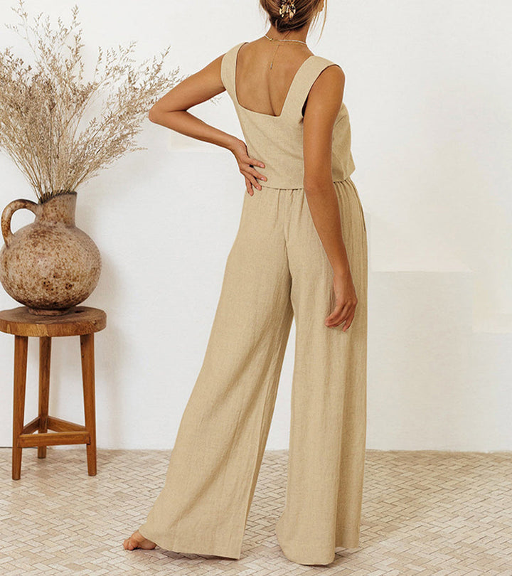 Megan - Ensemble Top Minimaliste et Pantalon Évasé